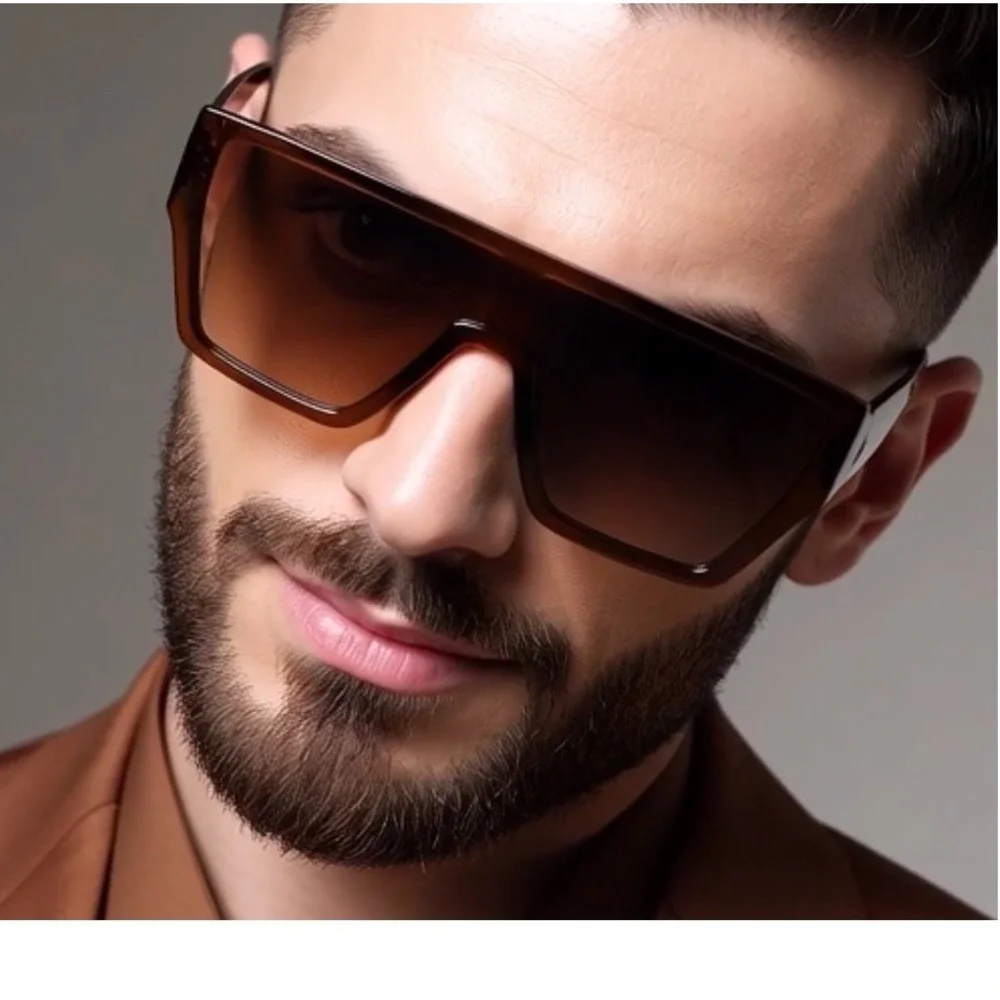 Oversized Square Sunglasses Brown Gradient Lens Fashion Sun Glasses Shield Women
